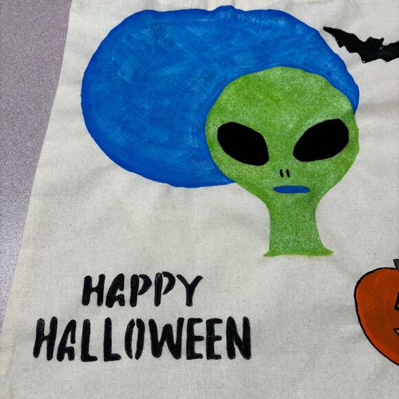 Handmade Halloween Trick-or-Treat Tote – Alien, Planet, Bat & Pumpkin Themed Bag - Picture 6 of 9